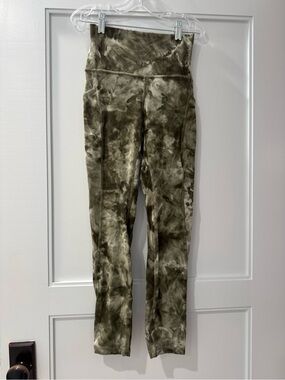 Tie-Dye High-Waist Lululemon Leggings in Olive Green